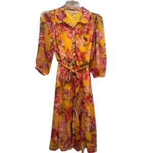 Harlow & Rose Floral Yellow and Pink Womens Dress size Medium